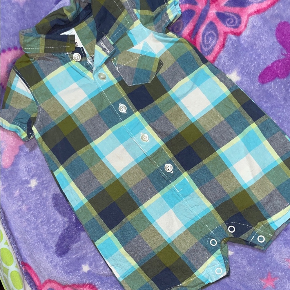 Plaid Green and Blue Kids Romper